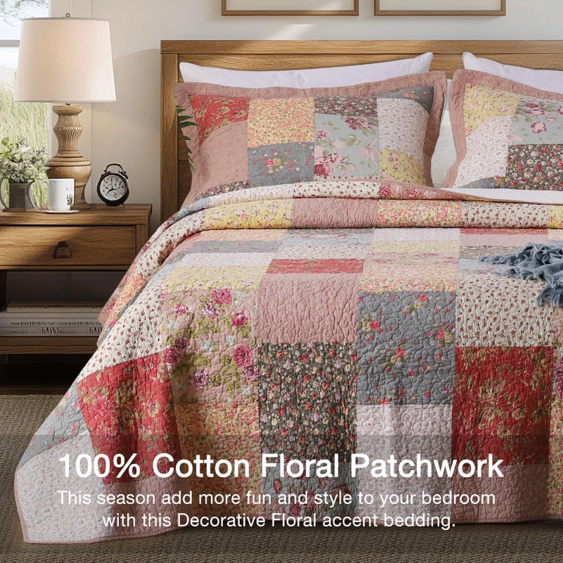 KASENTEX Authentic 100% Cotton Easy-Clean Luxurious Soft Royal Blue Floral â€“ Coastal Embroidery Patchwork Quilt Oversize Bedspread â€“ Machine Washable,Twin/Twin XL 68x90â€, Coastal Blue - Image 2